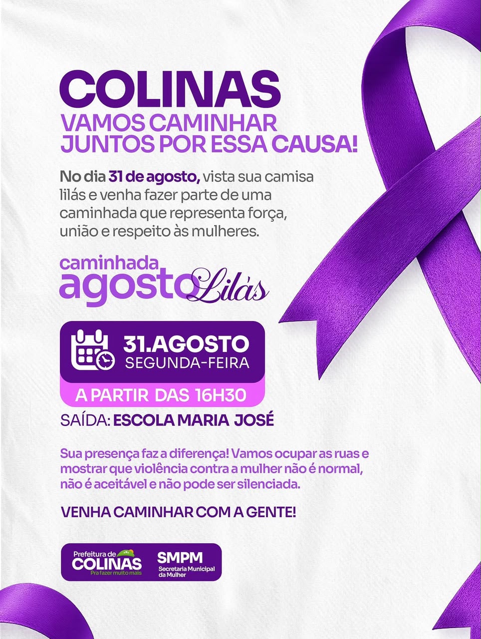 Colinas realiza Caminhada Agosto Lilás em conscientização pelo fim da violência contra a mulher